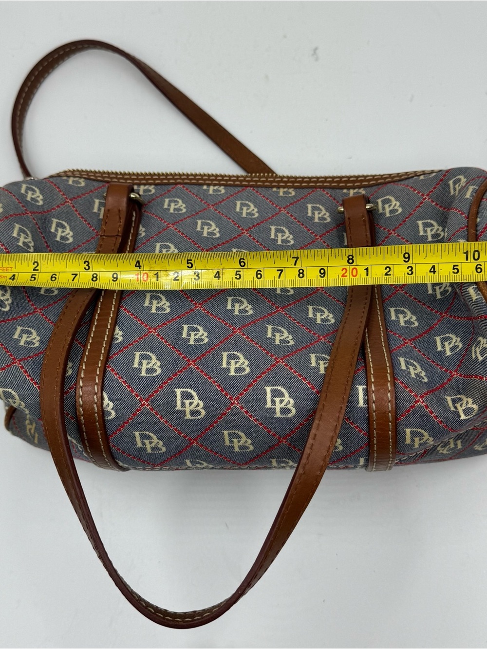 Dooney & Bourke Gray Logo Barrel Shoulder Bag with Brown Trim - Picture 7 of 9